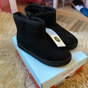 Cat & Jack Faux Fur Winter Black Arlo Boots Zip Up Sides
